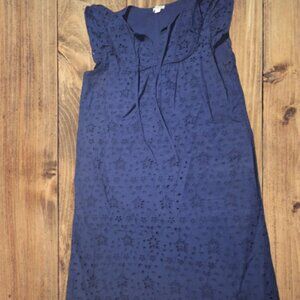 J.Crew Blue Mini Dress Size 4 – Floral Eyelet Pattern, Sleeveless, Neck Tie, Sum